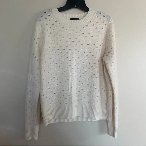 J. Crew | Ivory Crew Pointelle Wool and Alpaca Blend Crewneck Sweater, XL - Picture 2 of 8